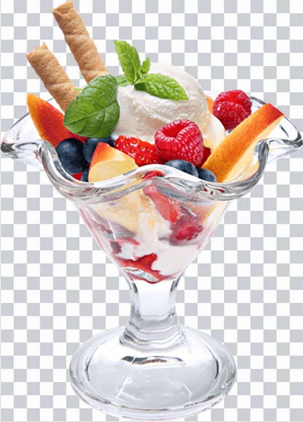 Gelato, Ice Cream, mixed fruit sundaewhipped, fruit<br></noscript> salad, cream, glass, png free