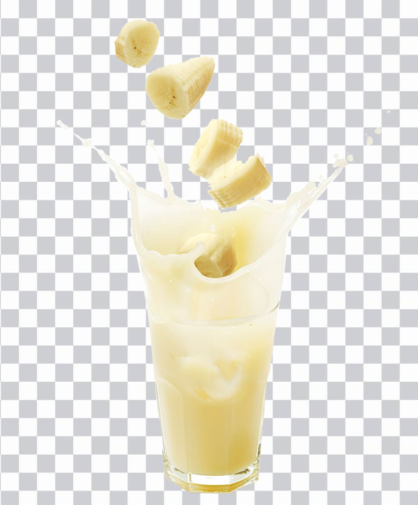 Frappè alla banana, Banana Milkshake, juice, Banana<br></noscript> slices, milk splash, glass, milk glass, png free