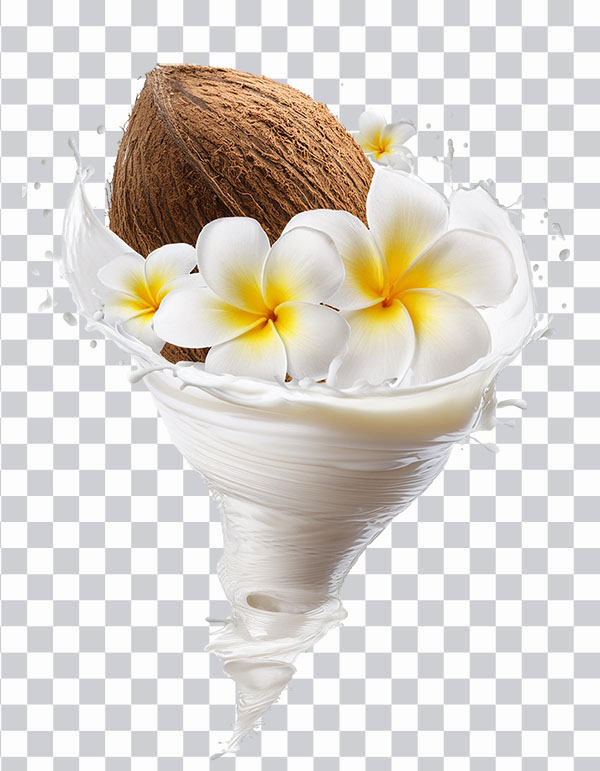 Coconut with Flowers, Milk Splash, coco milk, <br></noscript> Summer Wallpaper, coco powder png free