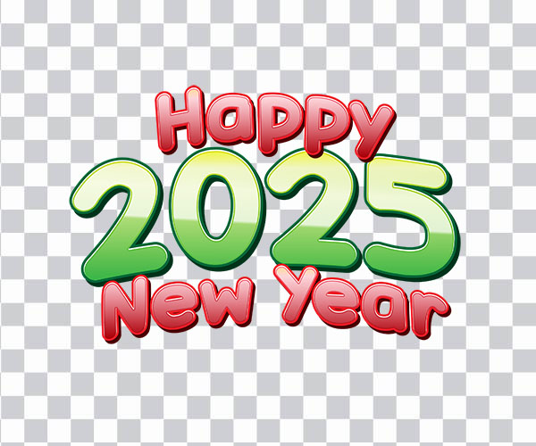 Happy New Year png, 2025 png, 3d text png free